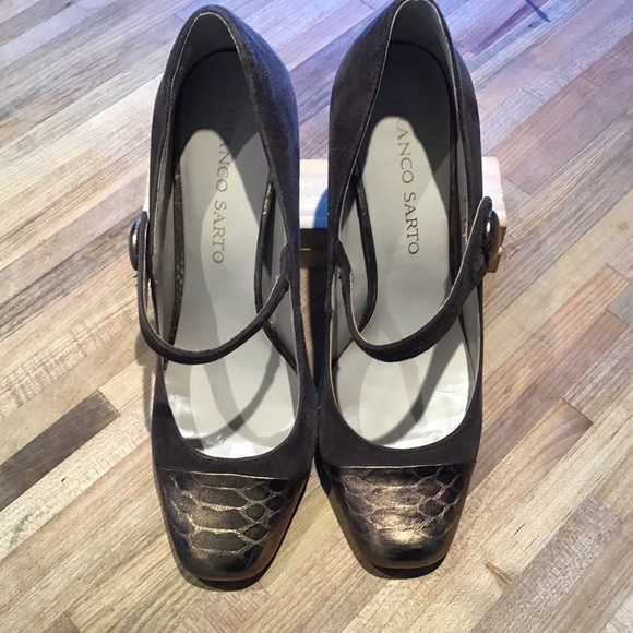 Franco Sarto Brown Suede Ulrich Mary Jane Bronze Cap Toe Heels Size 7.5 M. - Picture 3 of 10